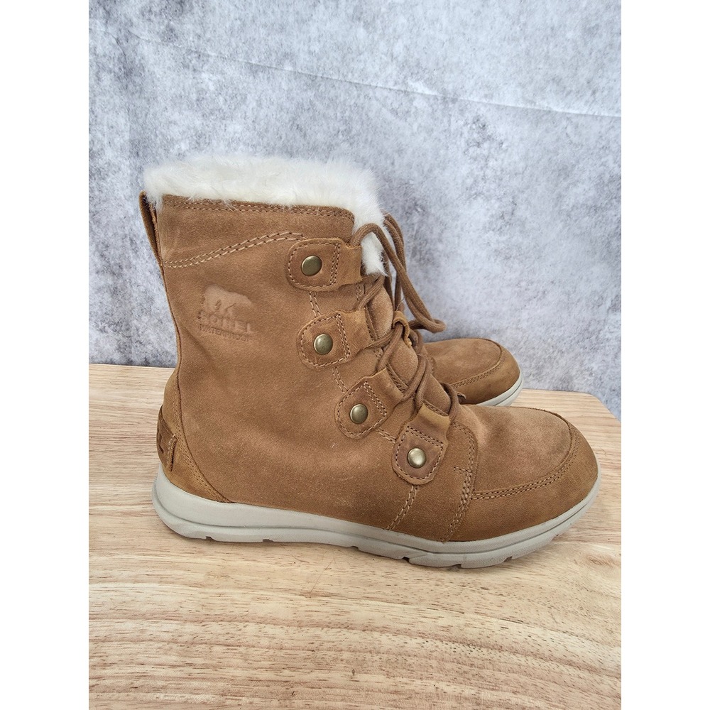 Sorel Ankle Boots Womens 7.5 Whitney Short Lace Waterproof Elk Brown Suede